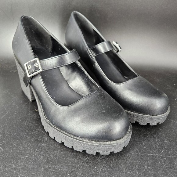 SODA Shoes Womens Size 8 Black Mary Jane Chunky Block Heel Lug Sole Platform - Picture 1 of 14